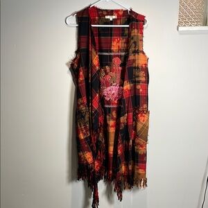 ANDREE BY UNIT Plaid Vest - Red, Black, Yellow